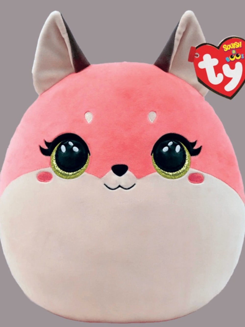 Ty squishaboo Pink and Cream Fox Squish Plush with Sparkle Green Eyes